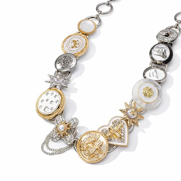 Free People Clover Heart Flower Charm Necklace Mother of Pearl & Crystal Accents - Picture 2 of 4